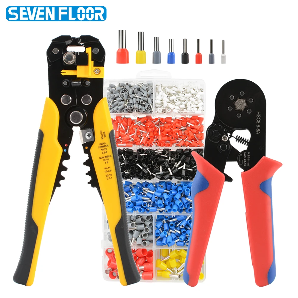 Ferrule Crimping Tool Kit, Adjustable AWG 23-7 Crimper Automatic Wire Stripper Crimping Pliers Terminal Hand Tool