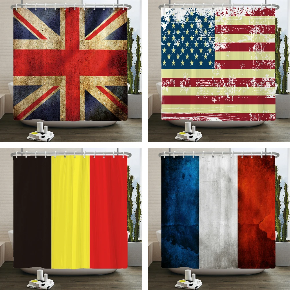 

American and British National Flags Shower Curtain Bathroom Curtain Print Modern Nordic Polyster Home Decor Curtain with Hooks