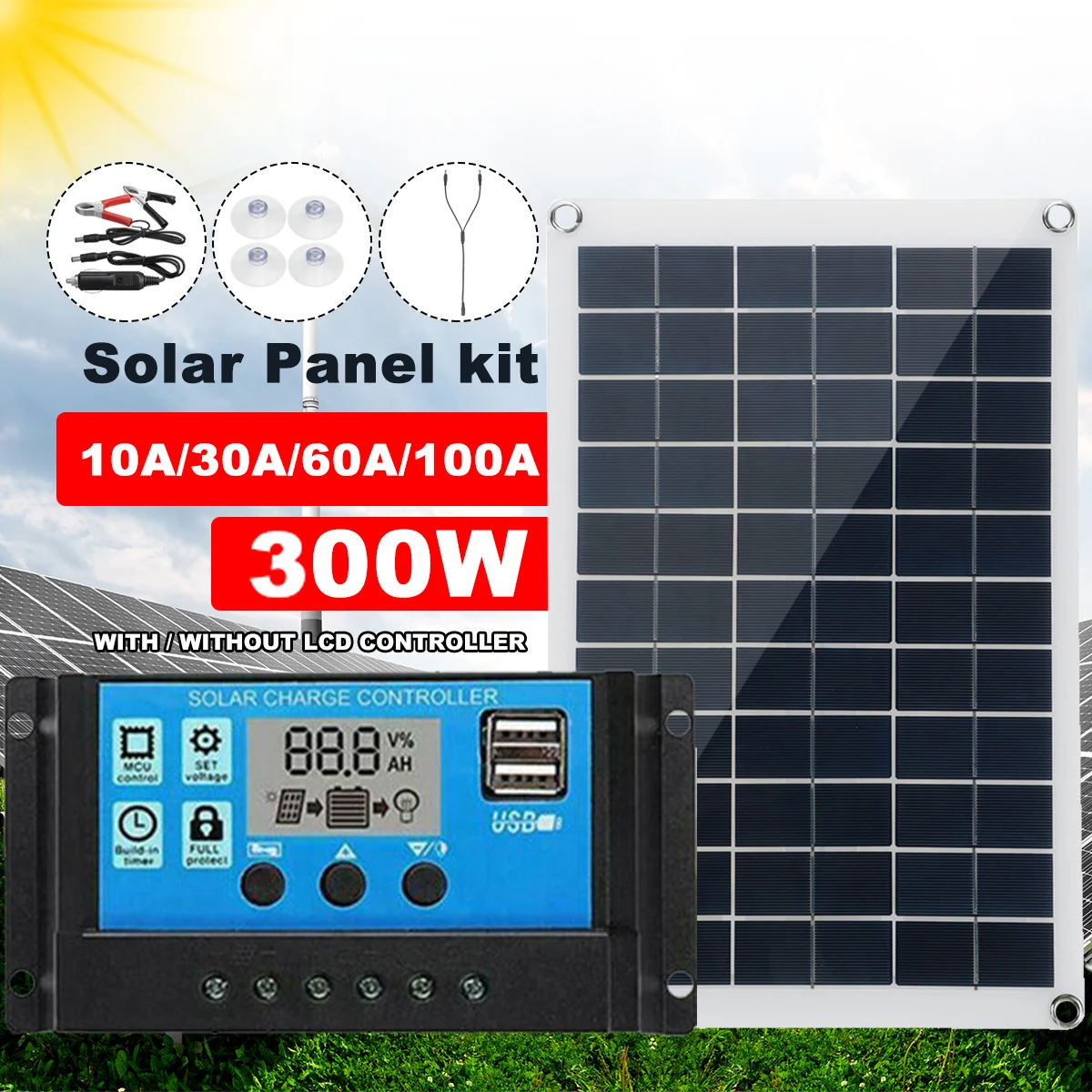 

300W Solar Panel Kit With Controller 12V USB Charging Solar Cell Charge Board Portable Waterproof for Phone RV Car MP3 PAD