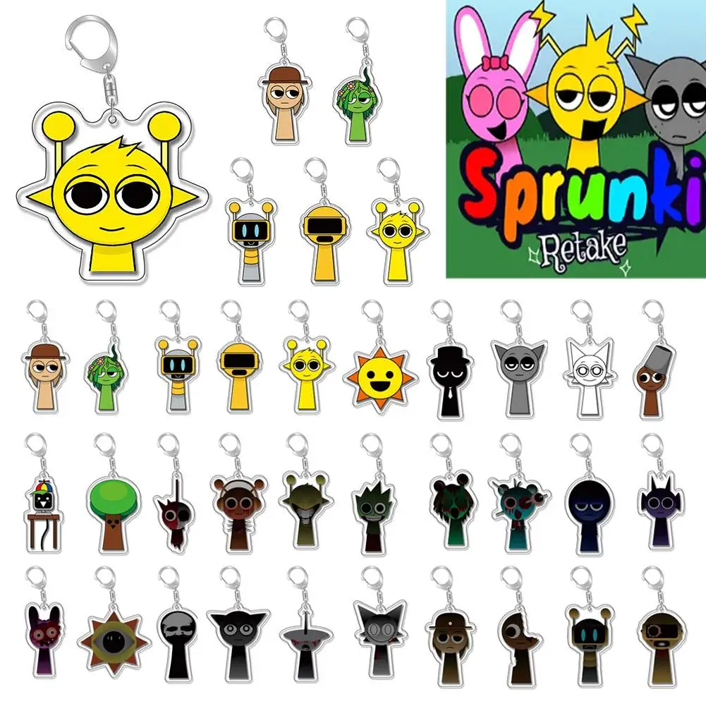 5pcs Trendy Game Peripheral Keychain Q Version Keychain Cute Acrylic Cartoon Sprunki School Bag Mobile Phone Pendant Decoration