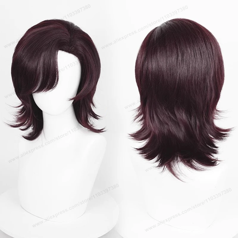Peluca de pelo sintético de base media de 44cm para Cosplay, pelo negro, blanco, rojo, plateado, rosa, azul, pelos resis