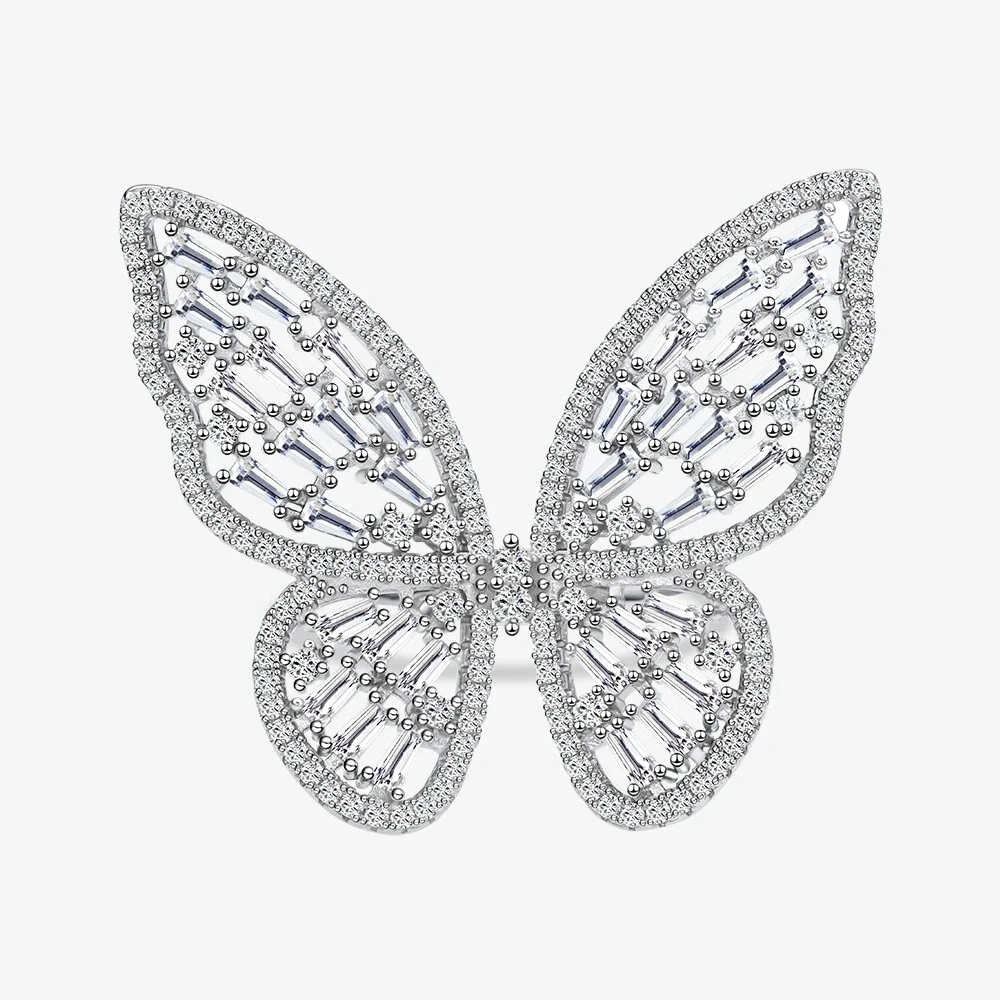 Trendy Luxury Cz AAAAA Cubic Zirconia 925 Sterling Silver Jewelry Delicate Diamond Cute Butterfly Rings For Women