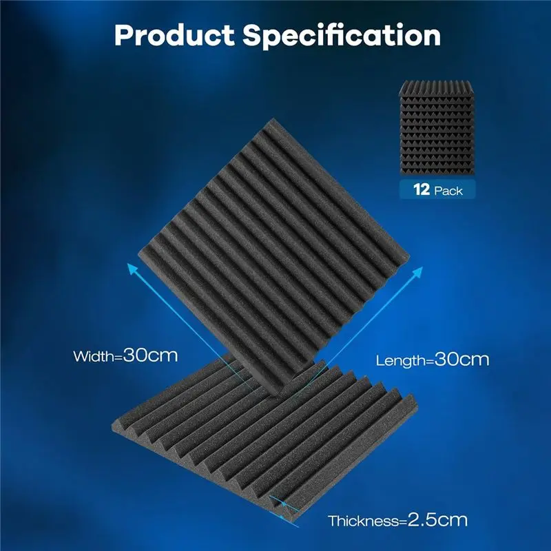 HLZS-24 Pack Acoustic Foam, 1 Inch X 12 Inch X 12 Inch Self-Adhesive Soundproof Wall Panels, For Walls,Home,Studio Durable