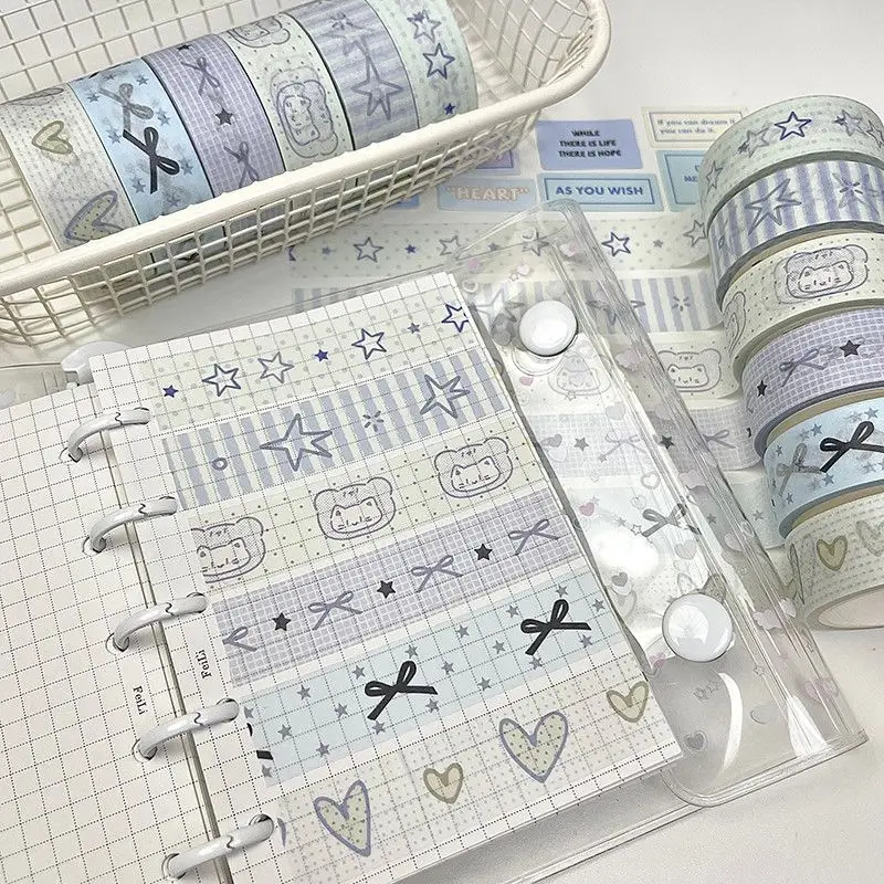 fita-washi-adesiva-diy-azul-nevoa-estilo-ins-com-gato-kawaii-e-padrao-xadrez-em-cores-doces-para-decoracao-de-diario-e-caderno-artesanal