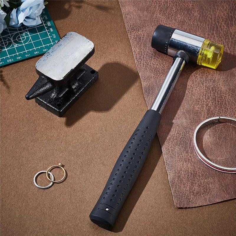 AAAN-Silversmithing Tools Mini Horn Anvil Set Iron Anvil With Rubber Hammer Blacksmith Forge Kit Forging Bench Block