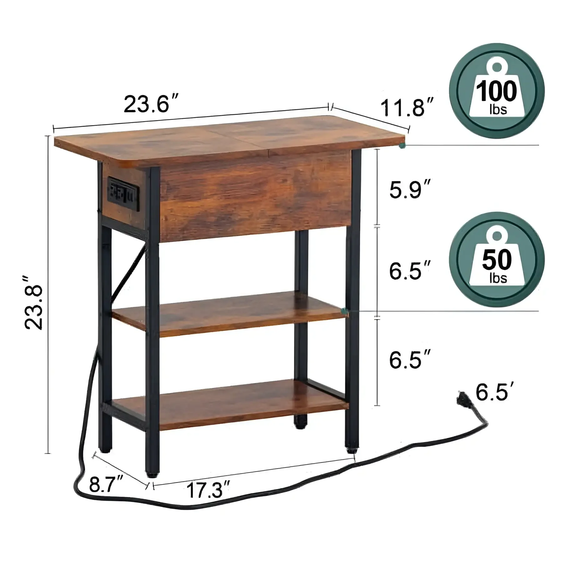 End Table with Charging Station, Flip Top Side Table with USB Ports and Outlets, Nightstand Bedside Table  Living Room Bedroom