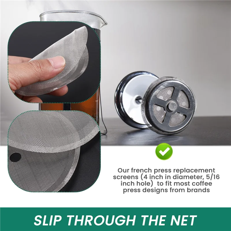 A05E-2 عبوات من فلاتر استبدال الصحافة الفرنسية، شاشة شبكية مثالية للضغط الفرنسي 34 أونصة، 8 أكواب