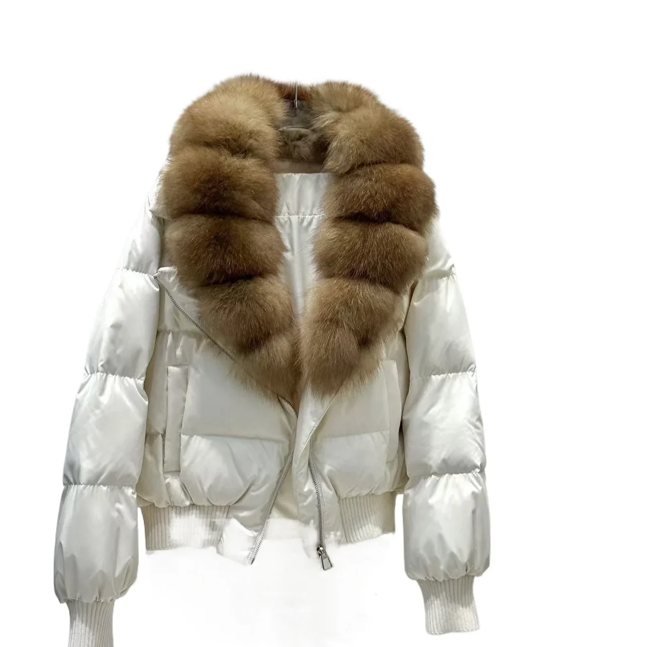 OFTBUY Winter Removable Real Fox Fur Collar Luxury Women Duck Down Jacket Glossy Short Puffer Coat Zipper Warm Fashion Outerwear