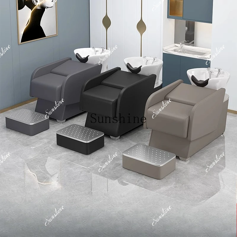 Barber shop special hair cutting semi-lying high-end ceramic basin stainless steel flushing bed TF