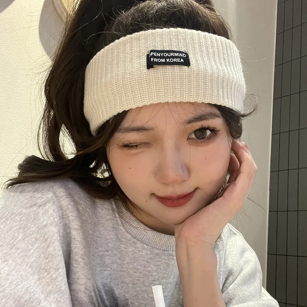 Simple Letter Labels Hip Hop Headband Women Knitting Headband Elastic Hair Bands Solid Color Warm Knitting Headwrap Ear Warmers