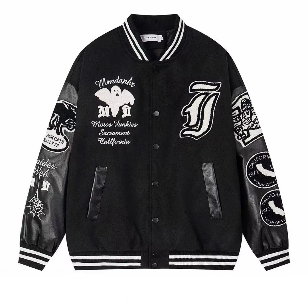 الرجعية الشارع الشهير شبح التطريز البيسبول Jaet الهيب هوب الرجال النساء ربيع الخريف ملابس خارجية زوجين منفذها معطف