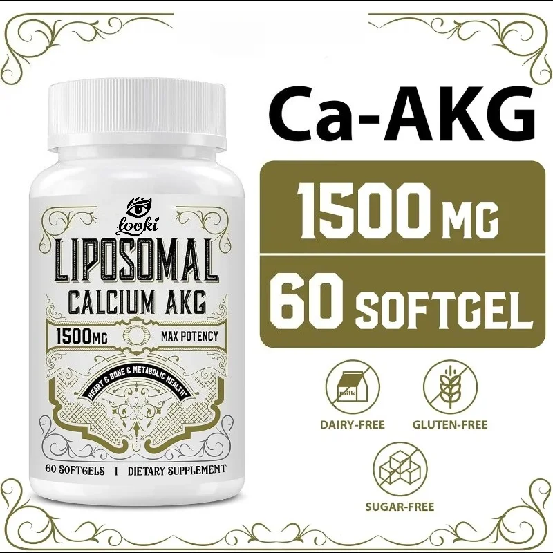 Liposomal Calcium AKG Supplement 1500mg - Anti Aging, Cellular Energy, Metabolic Support, 60 Softgel Capsules