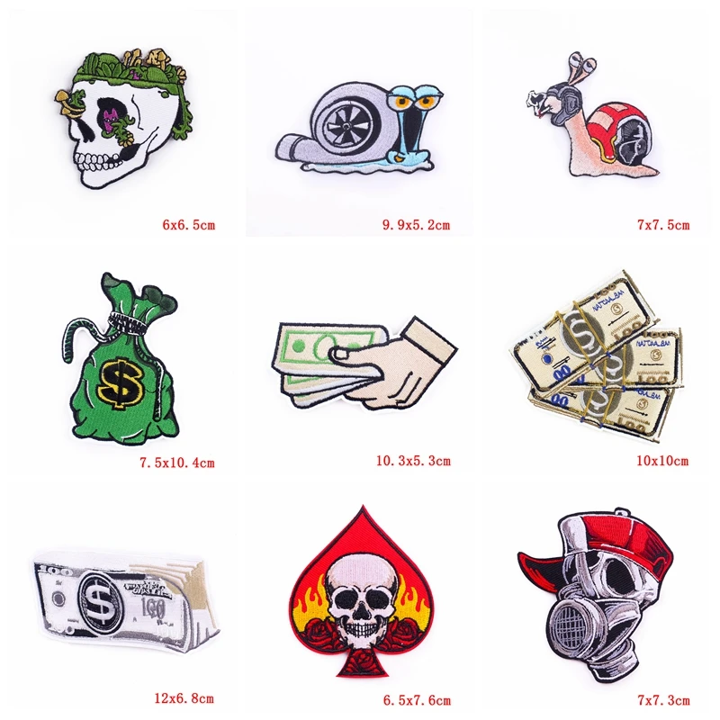 10PCS/Lots Eagle/Money Embroidered Patches On Clothes Jacket Sew Embroidery Patch Punk Patch Iron On Patches For Clothing DIY