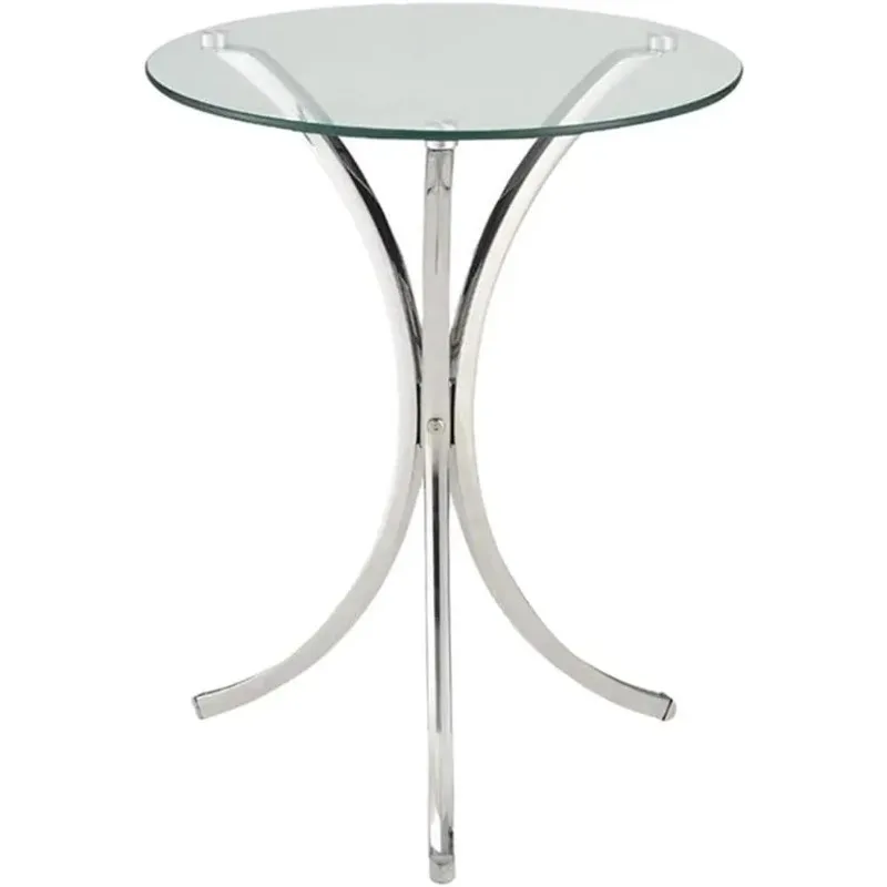 

End Table Coffee Accent Table, Round, Contemporary, Indoor in Glass Top and Metal, Chrome