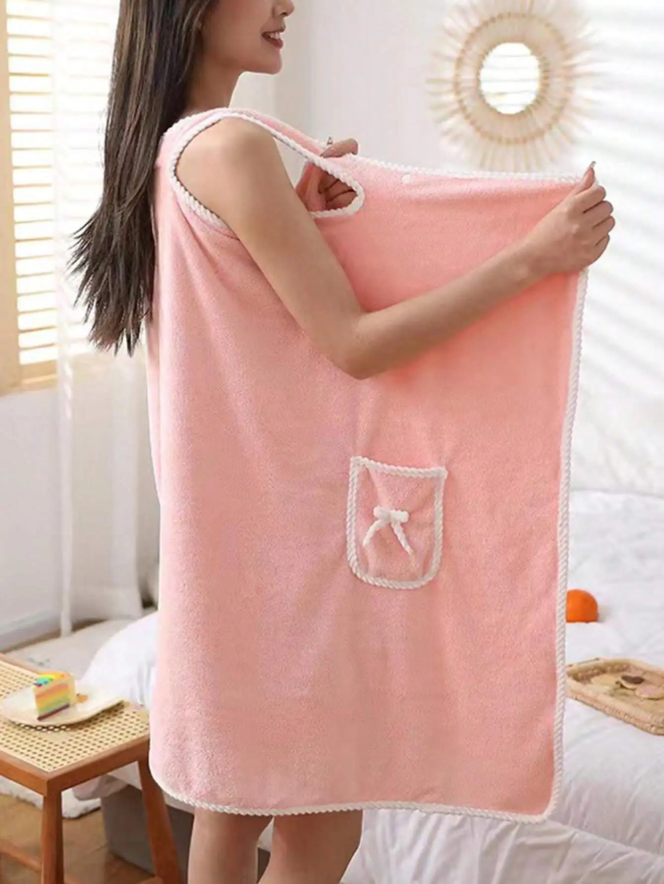1pc Womens Coral Fleece Hooded Cape Style Bathrobe, Simple Solid Color, Soft And Anti-Pilling, Extra Long, Suitable For , Hotel