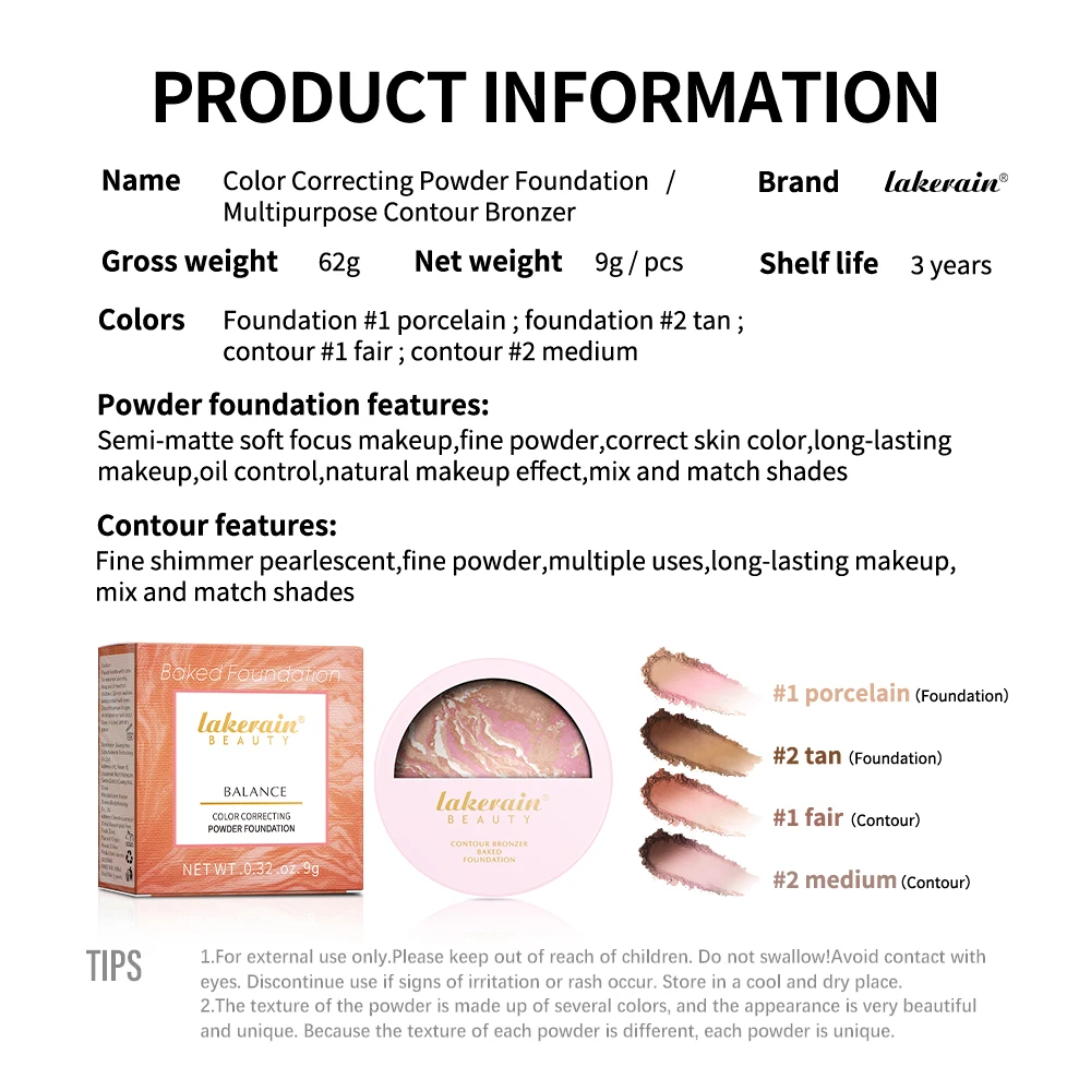 Lakerain Baked Powder Foundation Oil Control Base Makeup Mineral Face Contouring Cosmetics Long Lasting Compact Powder Pressed