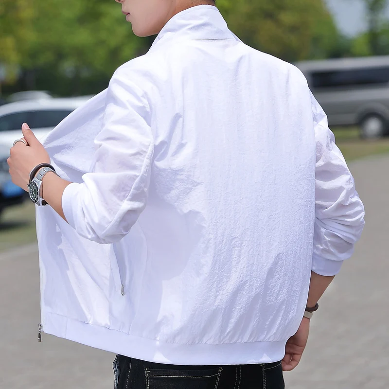 ฤดูร้อน Anti-UV Men Skin Coats Ultra-Light บางกีฬากลางแจ้งครีมกันแดดเสื้อผ้า Mens STAND COLLAR Windbreaker แจ็คเก็ตลําลอง