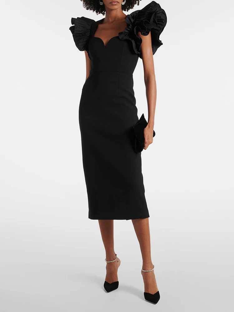 

Сексуальное бандажное платье миди с v-образным вырезом и рукавами-бабочками на спине, женское черное лоскутное платье без рукавов для подиума, вечерние платья знаменитостей