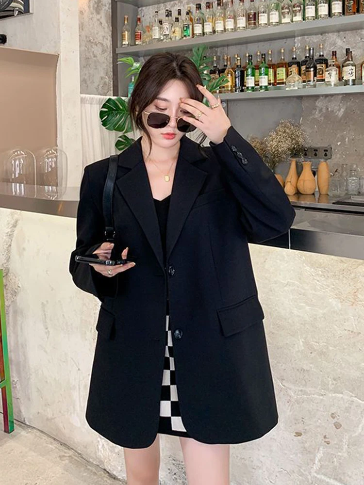 Zoki Back Slit Design Blazer Coats Women Casual Fashion Loose Korean Jackets Streetwear Chic Long Sleeve All Match New Suit Tops