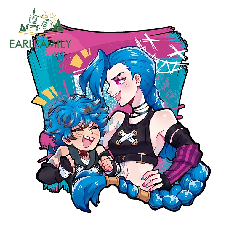 EARLFAMILY League Of Legend Jinx Cartoon Car Stickers Colorful Rearview Mirror Decals Waterproof Scratch-Proof Car Styling