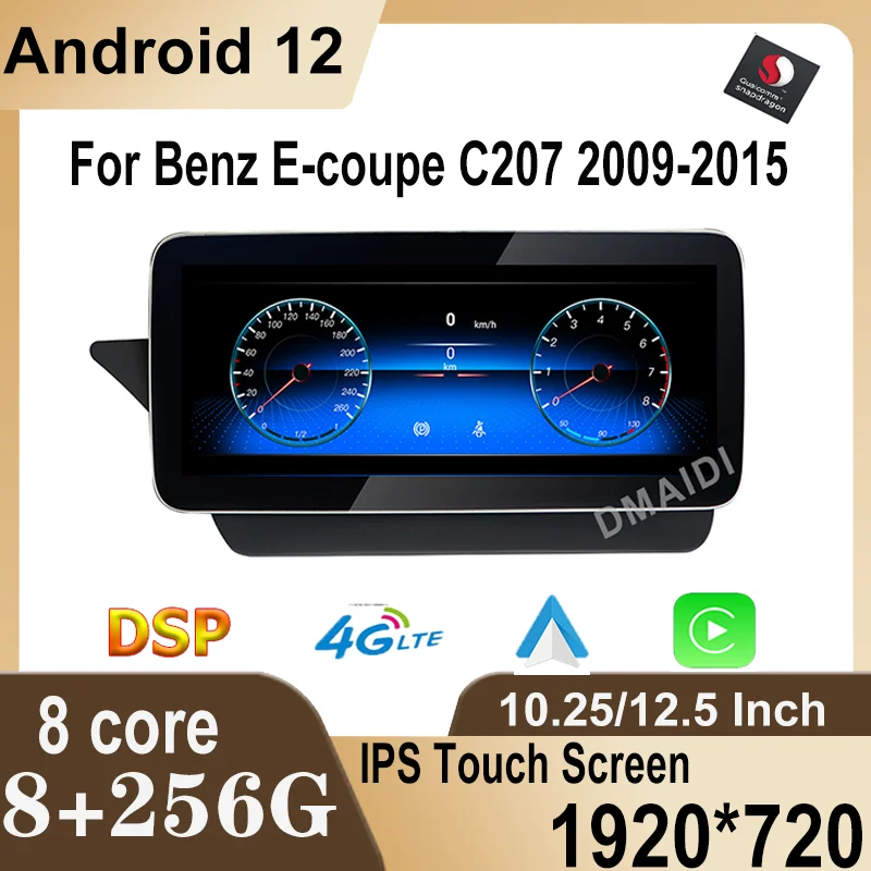 

10.25"/12.5" 8+256G Android 12 Snapdragon 8Core Car Multimedia Player GPS Radio Stereo For Mercedes Benz E Coupe C207 E207 W207