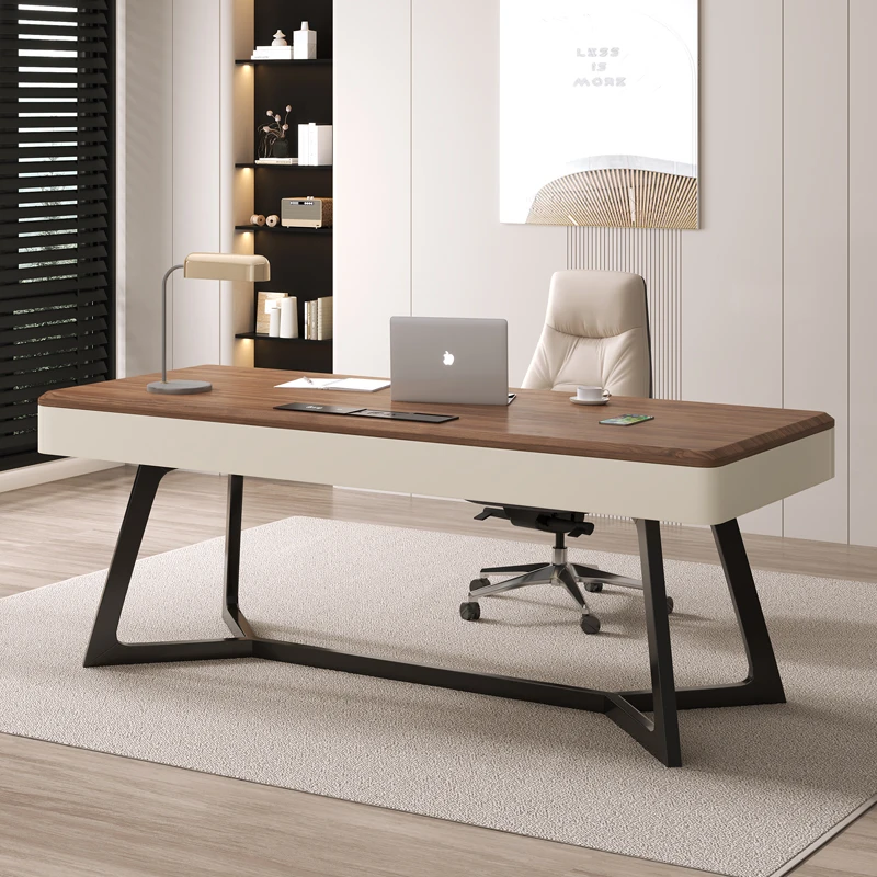 

Italian minimalist walnut solid wood desk modern high-end light luxury study desk designer computer desk