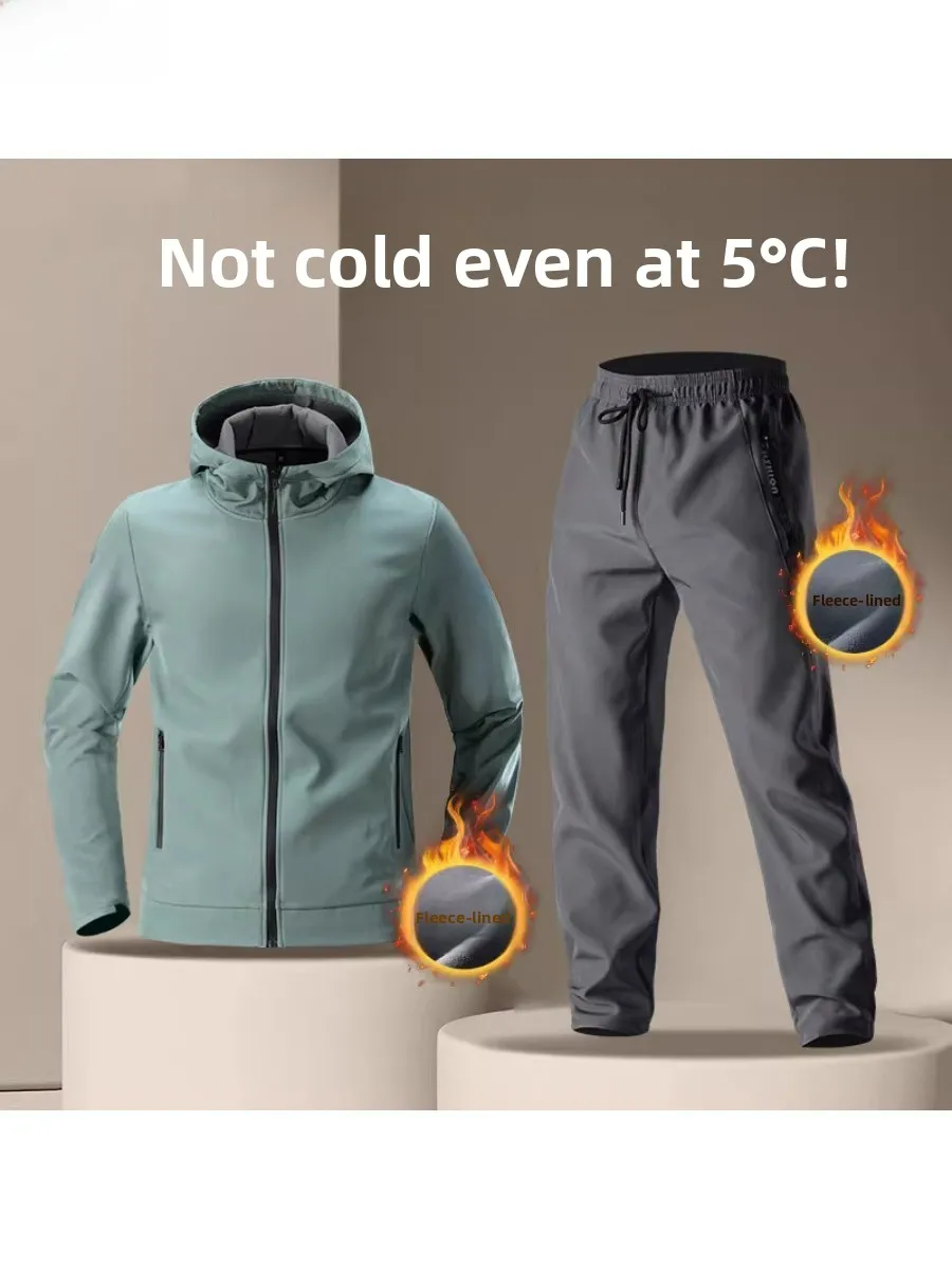 

Высококачественный мужской спортивный костюм для бега Fce на подкладке Qui Dry, ветрозащитный, теплый комплект верхней одежды, длинные брюки све, весна-осень...