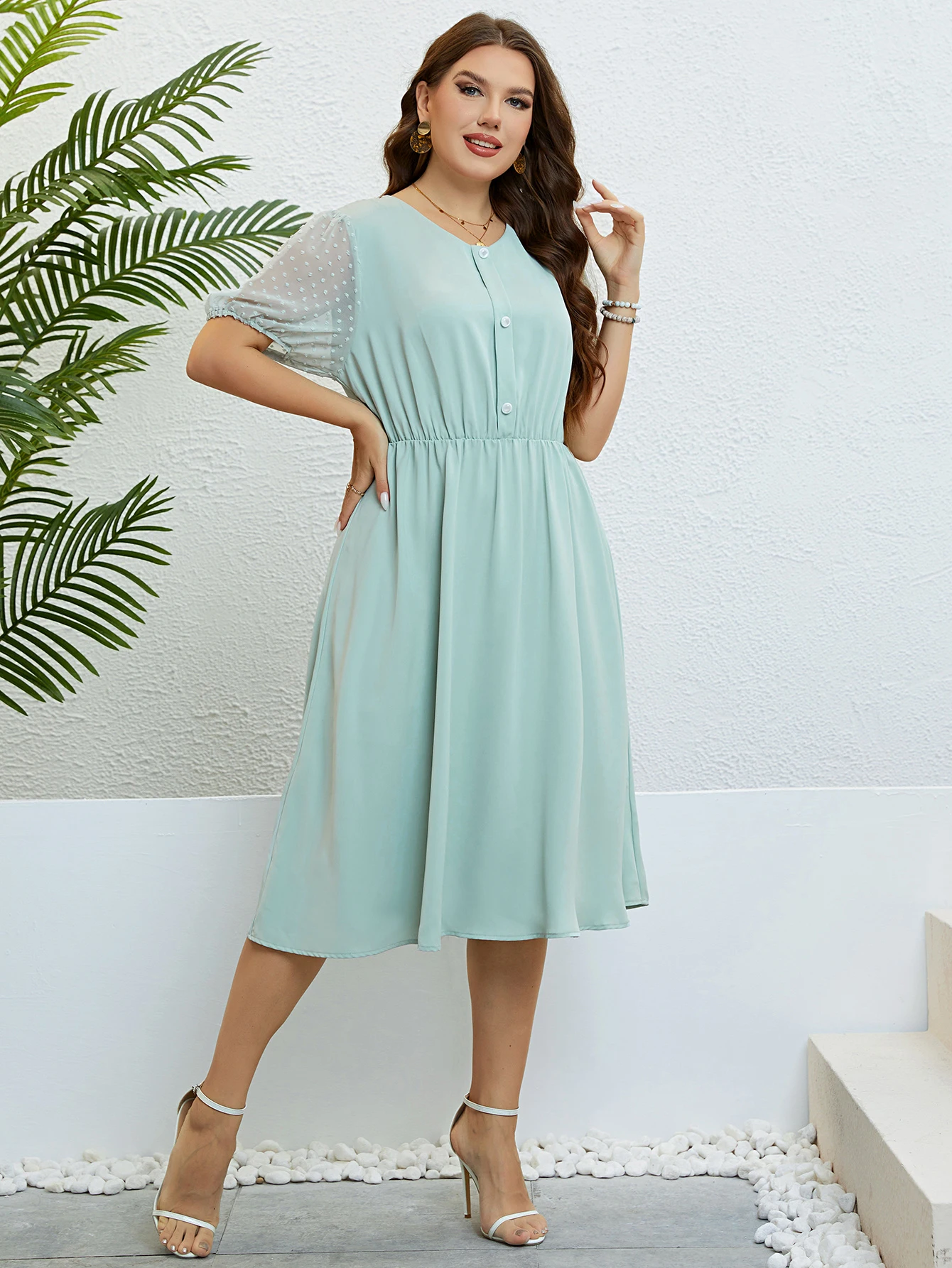 Della Mel Plus Size Women Clothing Solid Casual Maxi Dresses for Women 2023 Summer Short Sleeve Loose Beach Large Size Dress