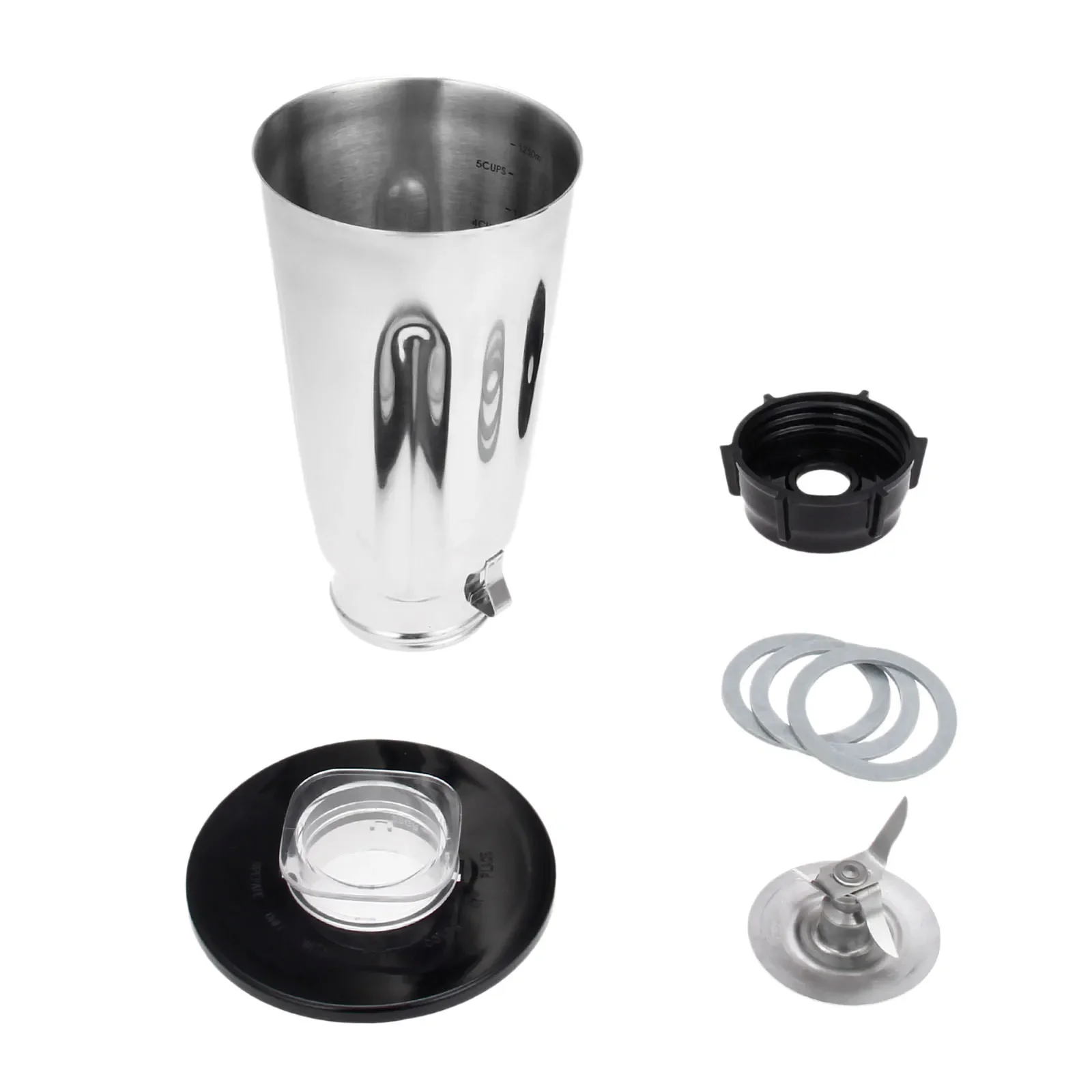 5 Cup Stainless Steel Blender Jar and Lid Replacement Repair Kit Complete 6 Pieces Set Fits Oster Blenders and Kitchen Centers