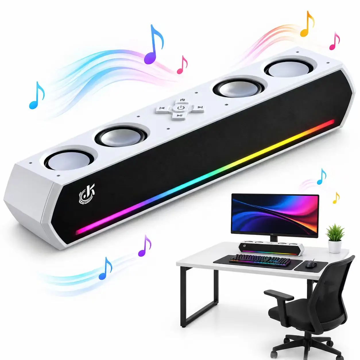 Caixa de Som Bluetooth 30W com 4 Alto-falantes para TV, PC, Notebook, Computador e Console de Jogos