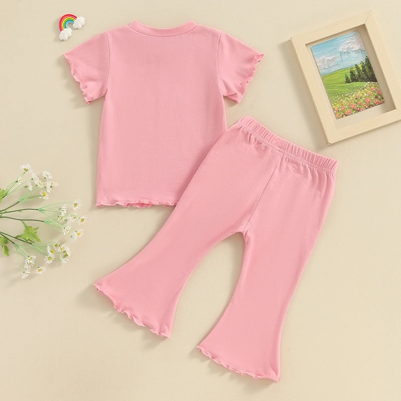 

Toddler Baby Girl Clothes 6 9 12 18 24 Months Summer Outifts Letter Print Short Sleeve T-shirt Bell Bottoms Pants Set