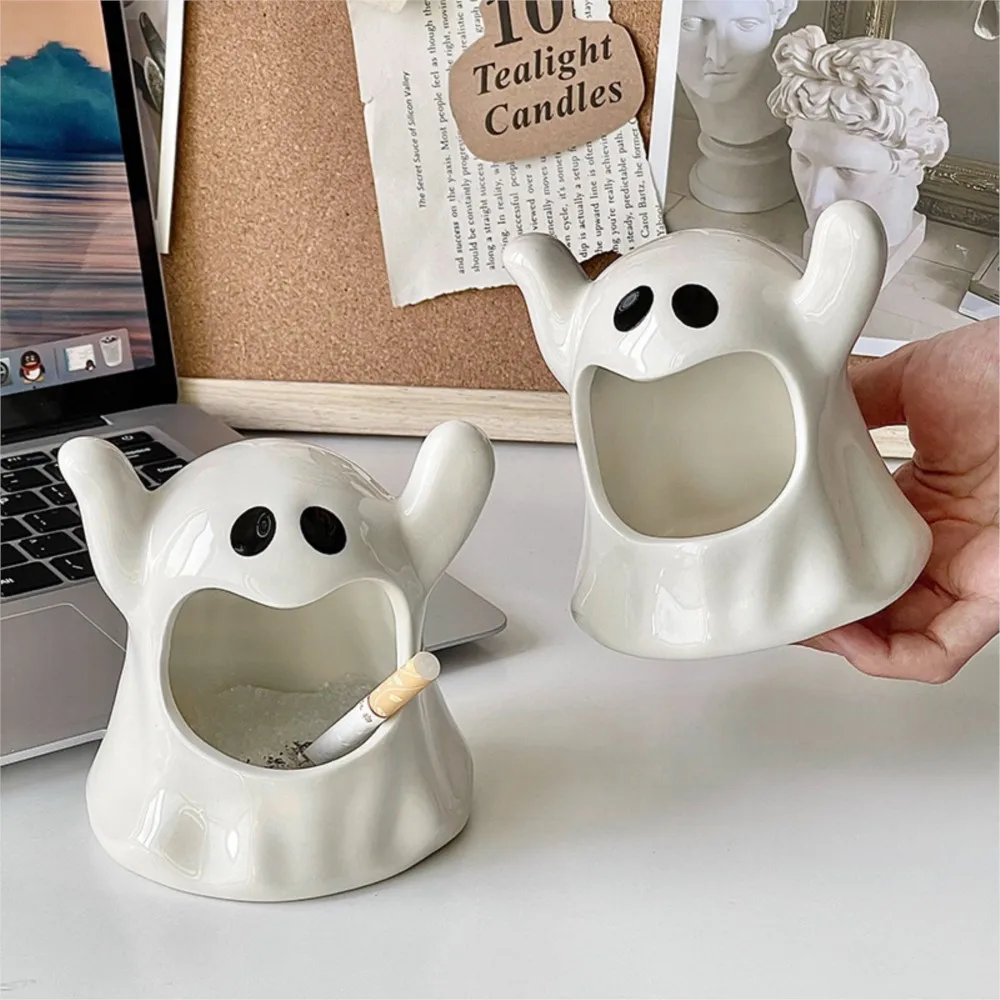 Creative Cute Ceramic Flower Pot Vase Halloween Amusing Ghost Ashtray Handicraft Ornaments Home Decoration Accessories