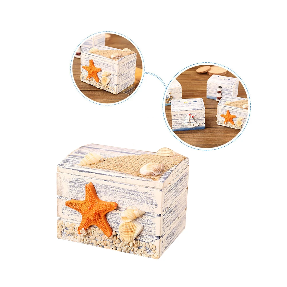 2Pcs Wooden Jewelry Box Mediterranean Style Storage Organizer Sundries Case Desktop Decoration Gift Box Sea Star Pattern