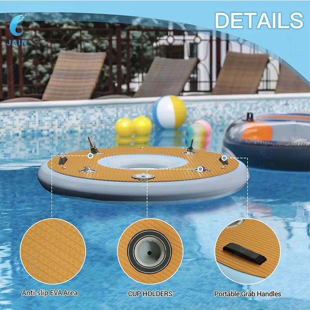 PVC Inflatable Water Floating Dock Hangout Bar with Cooler Landing & Grab Handles DockLink Connection Compatible Pool/Boat Float