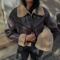 Oligai Autumn Winter Women Loose Warm Short Faux Lamb Fur Jacket Streetwear Female Retro Zipper Spliced Coat Chic Outwear