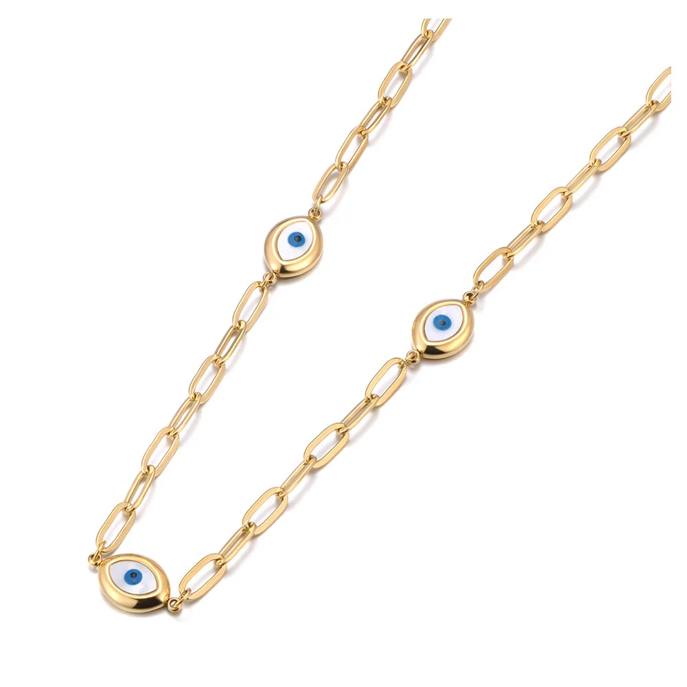 Lokaer Stainless Steel Chain Link Blue Eyes Bracelets for Women 18K PVD Plated Waterproof Fashion Jewelry Unisex New In B25023
