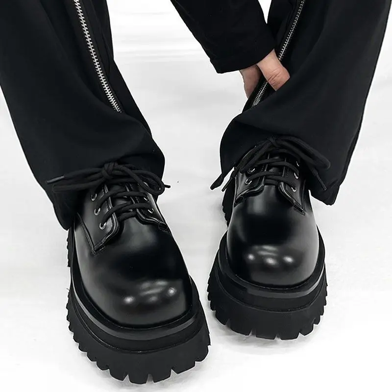2026 Derby Men's Thick-Soled High-Grade British Round Toe Men's Leather Increased Leisure Style Big Toe Fashion Shoes