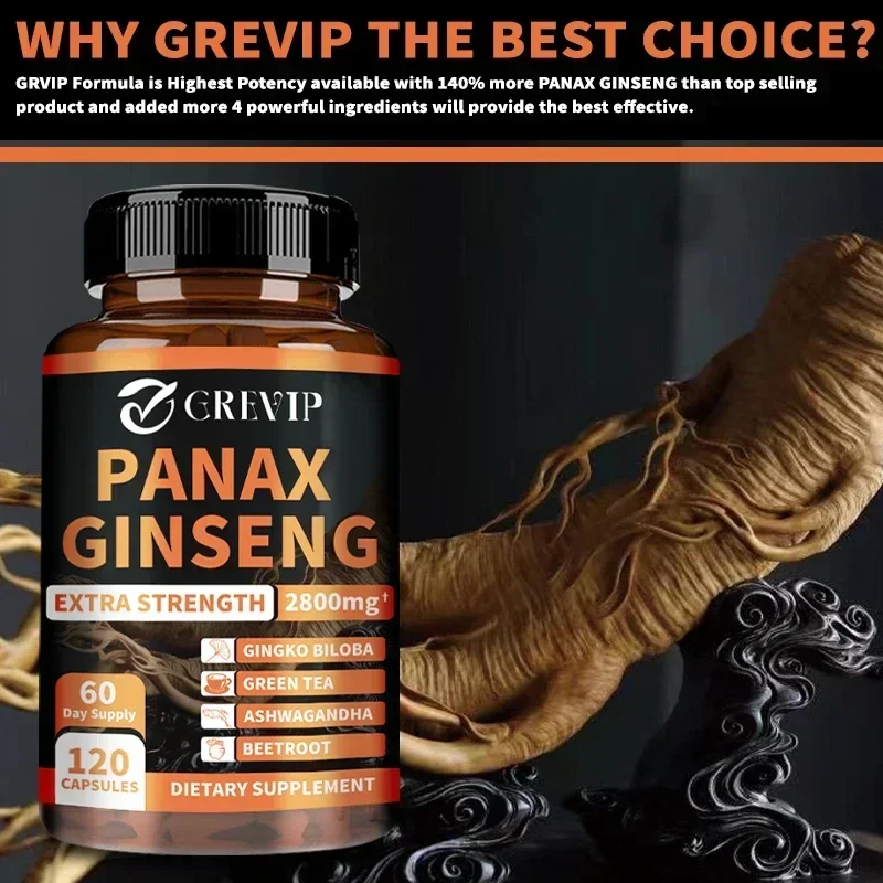 

Panax Ginseng Supplement - Supports Increased Energy, Stamina & Performance, Muscle Strength, Non-GMO