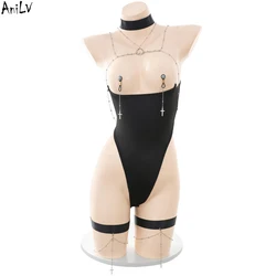 AniLV Women Body Chain Breast Clip Bodysuit Lingerie Set Temperament Outfits Erotic Costumes