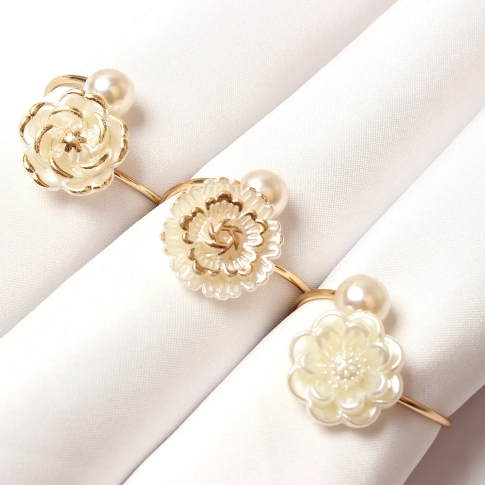 10pcs/lot Simple Napkin Ring Wedding Hotel Napkin Buckle Table Pearl Flower Arc Napkin Ring