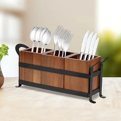 Utensil Drying Rack Wooden Utensil Organizer Holder with 3 Detachable Compartments Multifunctional Chopsticks Storage Caddy