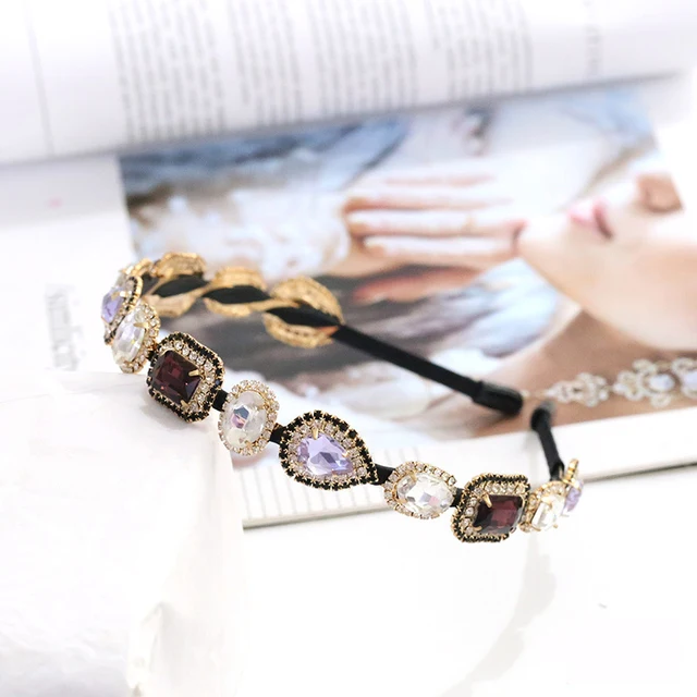 Wholesale New Gem Baroque Headbands For Women Girl Rhinestone Diamond Luxury Hair Accessories Geometric Crown Flower Hairbands