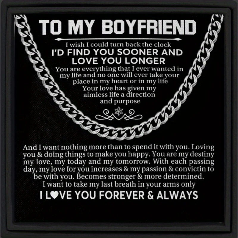 Collar para mi novio, cadena cubana, regalo para novio, regalo de aniversario, tarjeta con mensaje, caja de regalo, cumpleaños, Navidad