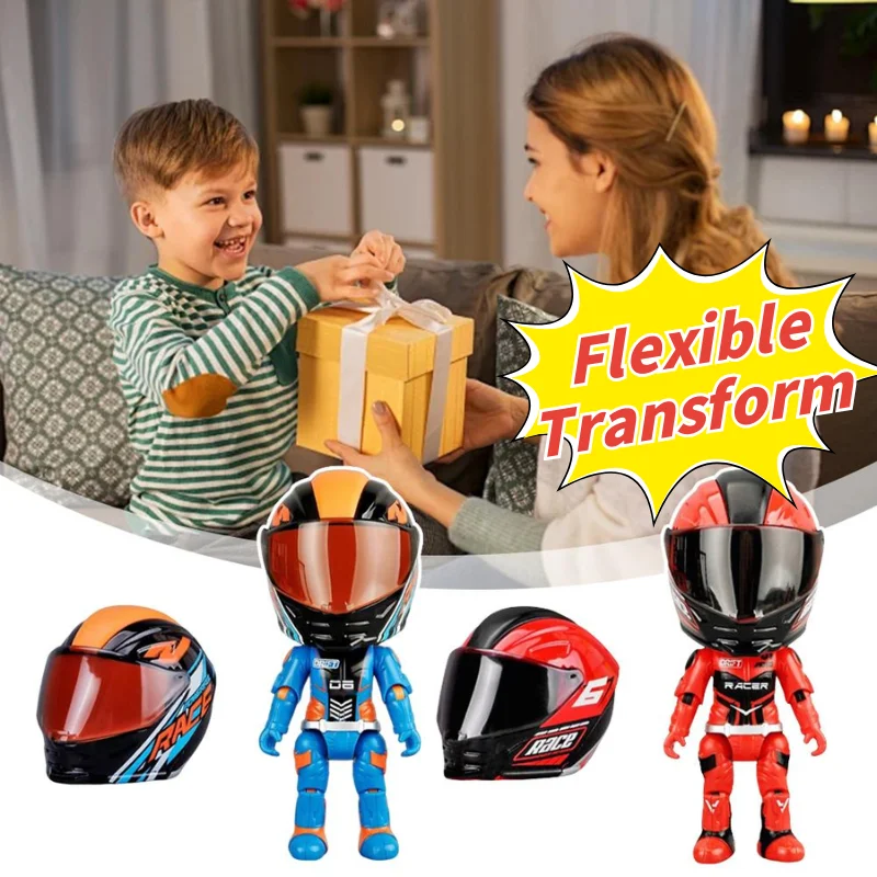 Motorcycle Racer Action Figure Toy With Removable Helmet Movable Limbs Flexible Transform Figurine Model Man Children's Gift