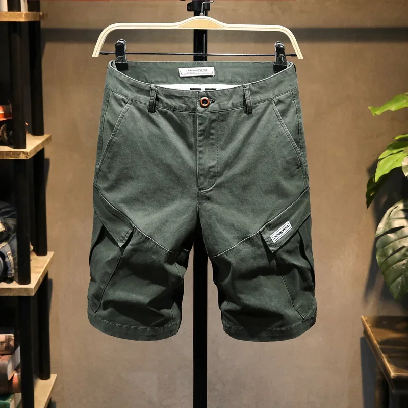 Knee Length Cargo Shorts Men Clothing Korea Style Loose Summer Casual Mens Shorts Streetwear 2022 Short Pants Black khaki
