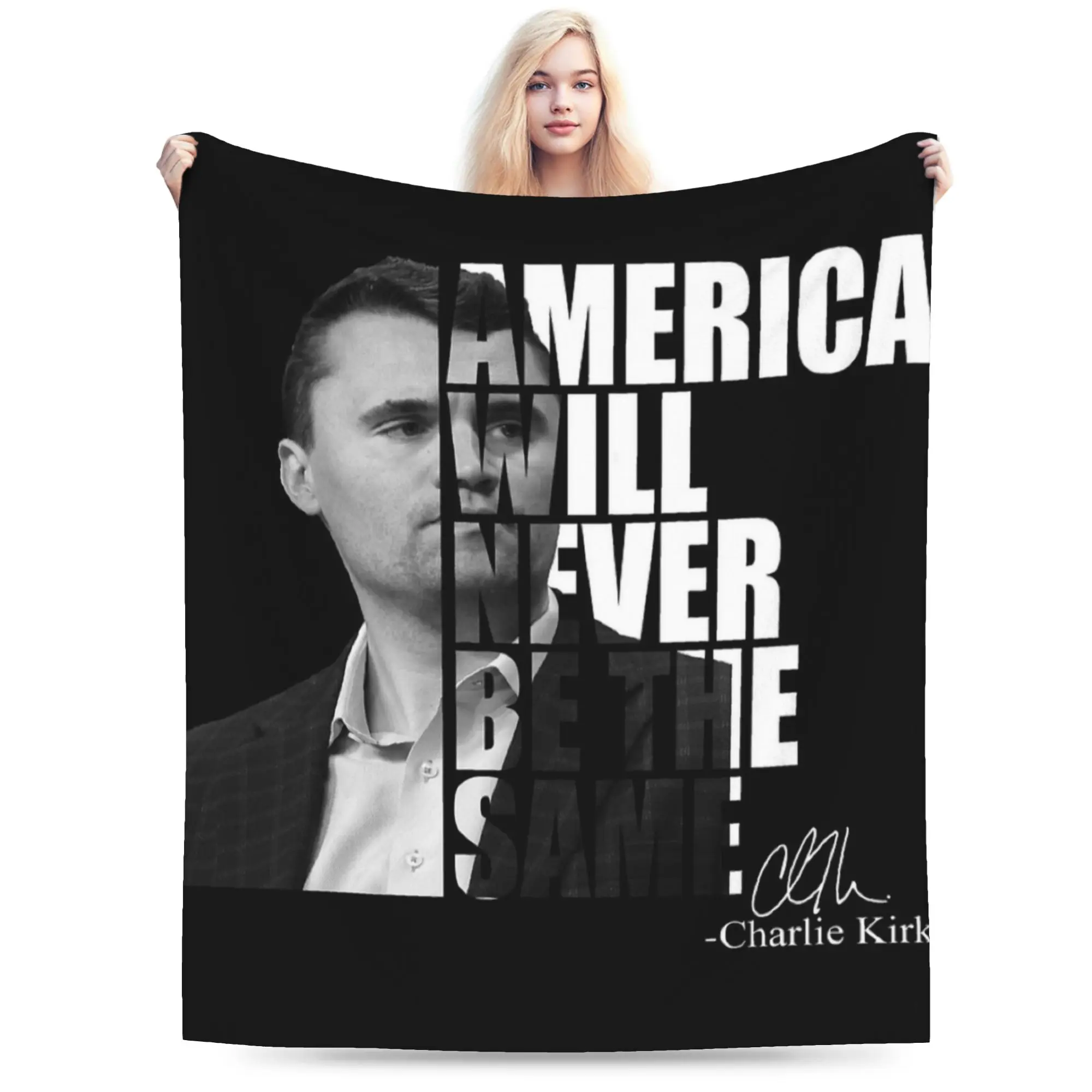 أمريكا لن تكون نفسها تشارلي كيرك التوقيع البطانيات الدافئة الكبار أفخم رمي بطانية الأريكة كرسي الفانيلا المفرش #1