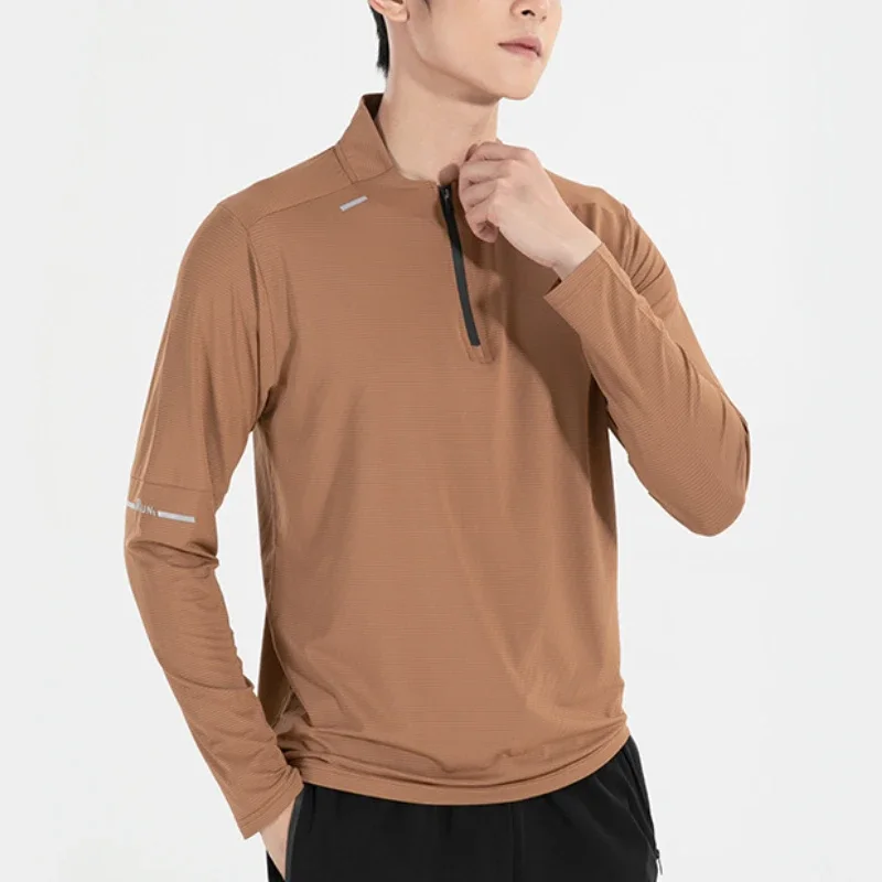 

Men Fitness Sports T-shirt Running Loose Long Sleeved Outdoor Running Tracksuit Breathable Half Zip Top Quick Drying Training