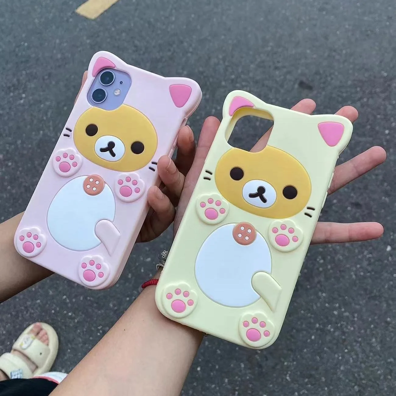 Niedliche Cartoon-3D-Katzenpfotenbär-Silikon-Handyhülle, geeignet für iPhone 16 15 14 13 12 11 Pro Max X XR Fun Animal Soft Cover