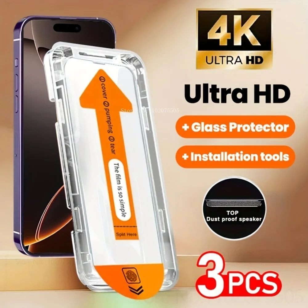 

3Pcs for IPhone 17 Promax 14 15 Plus 16E 8K HD Tempered Glass for IPhone 16 Promax 12 11 13 Promax 16Plus One-Click Installation