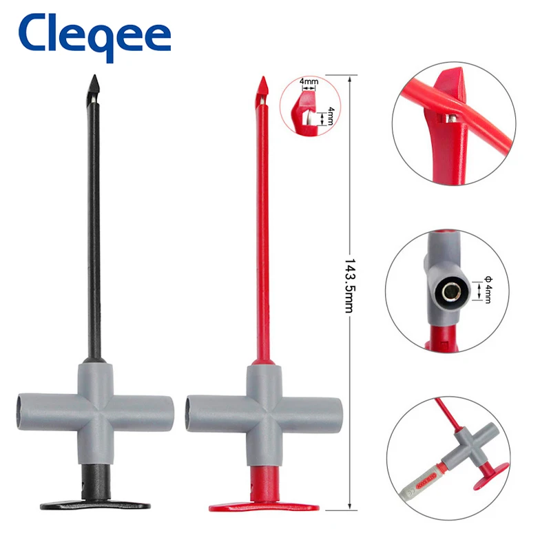 Cleqee P1033A 4PCS Multimeter Test Lead Kit 4mm Banana Plug Test Hook Clip Heavy Duty Safety Puncture Test Probe Electrical Tool